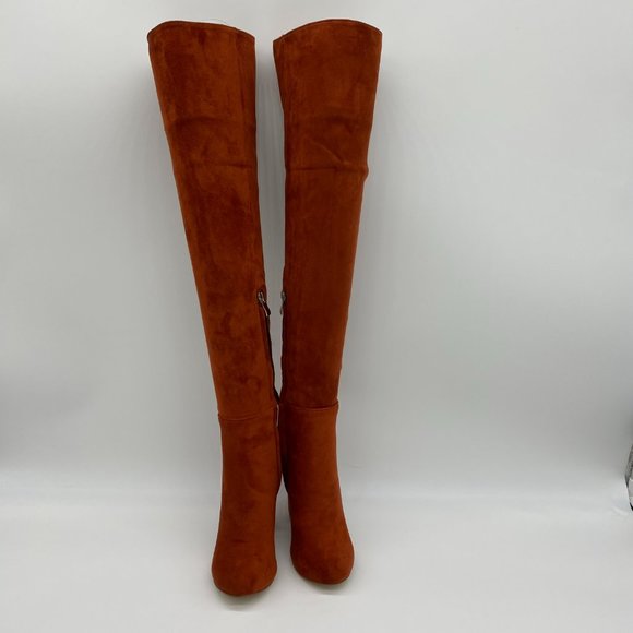 Brown Pointy Toe Chunky Long Boots Heels Pump Pull - Picture 2 of 11